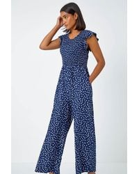 Roman - Polka Dot Shirred Pocket Jumpsuit - Lyst