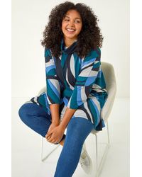 Roman Curve - Wave Print Roll Neck Top - Lyst