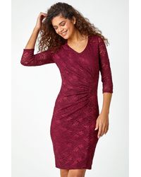 Roman - Glitter Lace Ruched Stretch Shift Dress - Lyst