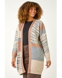 Roman - Colour Block Animal Print Knit Cardigan - Lyst