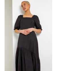 Roman - Dusk Fashion Square Neck Asymmetric Tiered Midi Dress - Lyst