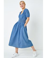 Roman - Dusk Fashion Shirred Waist Pocket Midi Dress - Lyst