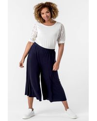 Roman Curve - Plain Elastic Waist Culotte Trousers - Lyst