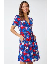 Roman - Floral Frill Sleeve Wrap Dress - Lyst
