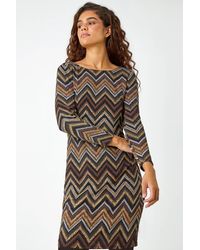 Roman - Glitter Zig-Zag Print Stretch Dress - Lyst