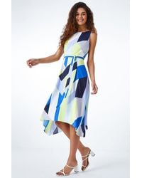 Roman - Geo Print Asymmetric Fit And Flare Dress - Lyst