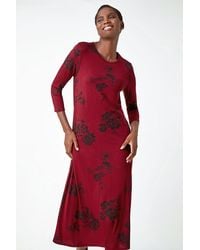 Roman - Floral Pocket Detail Midi Stretch Dress - Lyst
