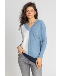 Roman - Colour Block V-Neck Longline Jumper - Lyst