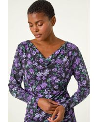 Roman - Ruched Cowl Neck Floral Top - Lyst