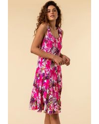 Roman - Tropical Floral Panel Stretch Skater Dress - Lyst