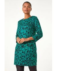 Roman - Leaf Print Pocket Detail Shift Dress - Lyst