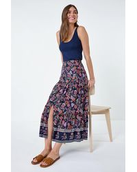 Roman - Paisley Floral Button Tiered Midi Skirt - Lyst