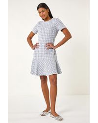 Roman - Textured Stretch Frill Hem Dress - Lyst