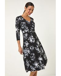 Roman - Floral Print Wrap Front Stretch Dress - Lyst