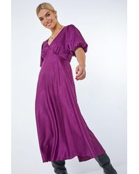 D.u.s.k - Puff Sleeve Satin Midi Dress - Lyst