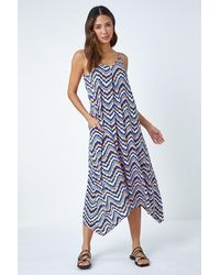 Roman - Sleeveless Zig-Zag Print Midi Stretch Dress - Lyst
