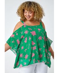 Roman Curve - Floral Cold Shoulder Chiffon Top - Lyst