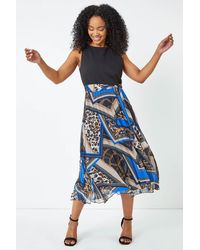 Roman Petite - Sleeveless Pleated Chiffon Midi Dress - Lyst