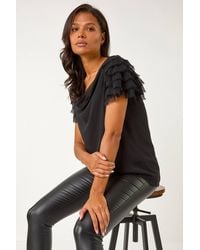Roman - Cowl Neck Shoulder Sequin Frill Top - Lyst