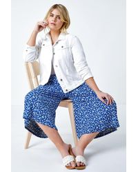 Roman Curve - Floral Elastic Waist Cropped Culottes - Lyst