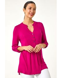 Roman - V-Neck Button Detail Tunic Top - Lyst