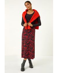 Roman - Leaf Print Stretch A Line Midi Skirt - Lyst
