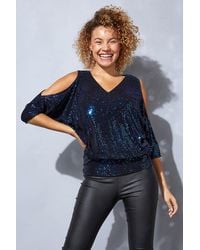 Roman - Split Sleeve Sequin Blouson Top - Lyst