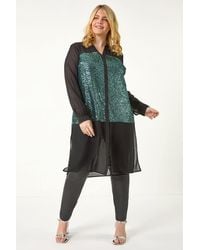 Roman Curve - Sequin V-Neck Chiffon Blouse - Lyst