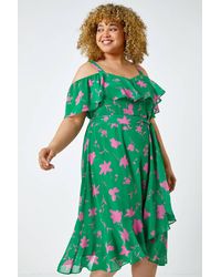 Roman Curve - Floral Cold Shoulder Chiffon Frill Dress - Lyst