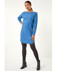 Roman - Slash Neck Seam Detail Shift Dress - Lyst
