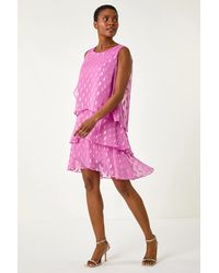 Roman - Shimmer Foil Print Tiered Dress - Lyst