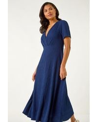 Roman - Textured Wrap Bodice Midi Dress - Lyst
