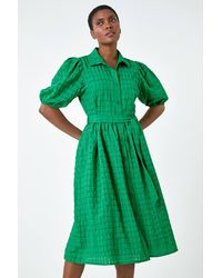 Roman - Textured Puff Sleeve Midi Shirt Dress - Lyst