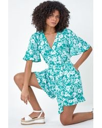 D.u.s.k - Fashion Floral Print Belted Wrap Playsuit - Lyst