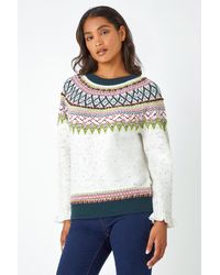 Roman - Fairisle Frill Detail Stretch Jumper - Lyst