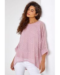 Roman - Leaf Burnout Print Overlay Top - Lyst