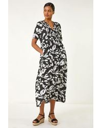 Roman - Abstract Print Tie Front Midi Dress - Lyst