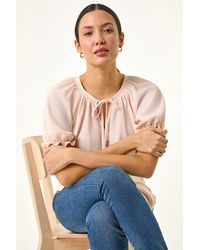 Roman - Tie Front Frill Sleeve Top - Lyst