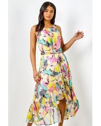 Roman - Tropical Print Halter Neck Chiffon Dress - Lyst