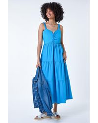 Roman - Cotton Strappy Tiered Midi Dress - Lyst