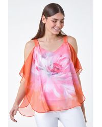 Roman - Floral Print Cold Shoulder Overlay Top - Lyst