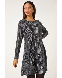 Roman - Animal Print Stretch Swing Dress - Lyst