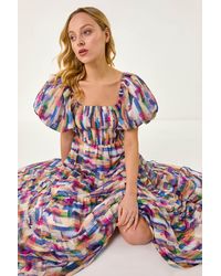 D.u.s.k - Abstract Puff Sleeve Tiered Dress - Lyst