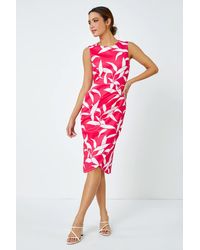 Roman - Leaf Print Ruched Shift Dress - Lyst