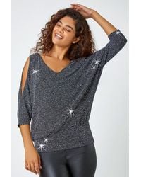 Roman - Sparkle V-Neck Blouson Top - Lyst