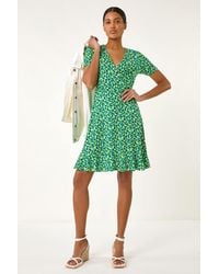 Roman - Ditsy Floral Wrap Frill Stretch Dress - Lyst