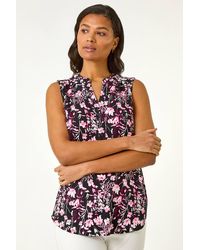 Roman - Textured Floral Print Stretch Vest Top - Lyst