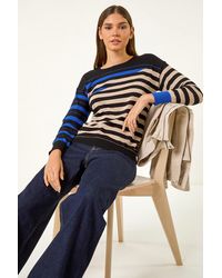 Roman - Crew Neck Contrast Stripe Knit Jumper - Lyst