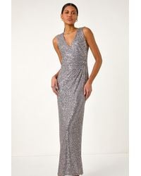 Roman - Sequin Side Twist Wrap Maxi Dress - Lyst
