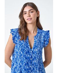 Roman - Floral Print V-Neck Frill Sleeve Top - Lyst